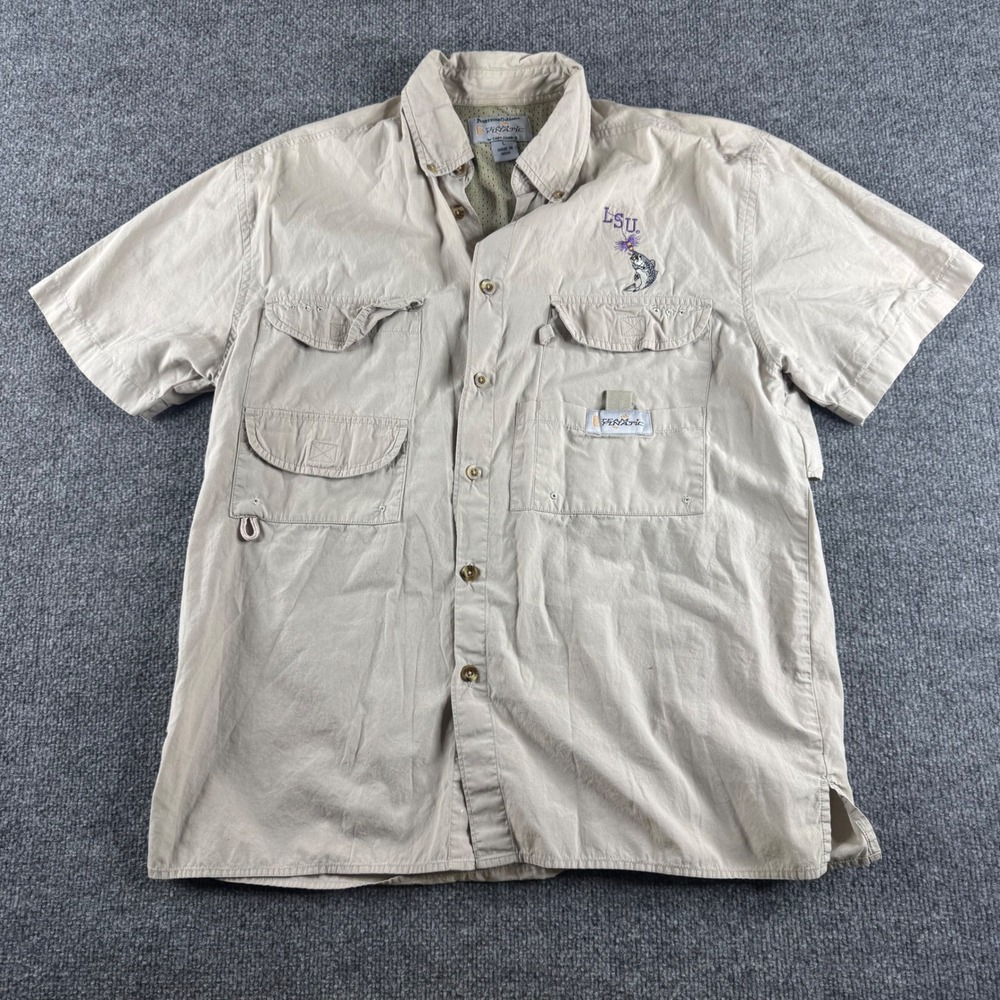 Andrews Outdoors LSU Tigers Fishing Shirt Mens L Tan Team Finatic Capt. Charlie